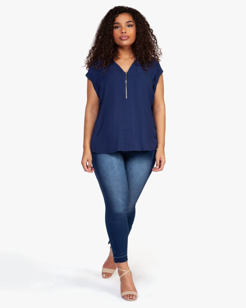 Plus size model wearing Caden V-Neck Short-Sleeve Top by Dex Plus | Dia&Co | dia_product_style_image_id:131109